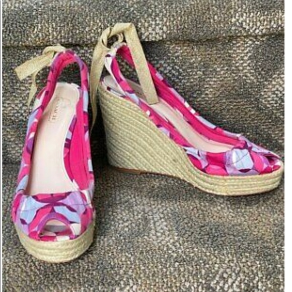 Coach Pink Maritza Peep Toe Wedges Espadrille Bow - Picture 7 of 8